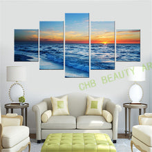 Load image into Gallery viewer, 5 Panel Oil Painting Large Modern Prints Beach Seascape Sea Wave Sunset Painting Wall Pictures For Living Room
