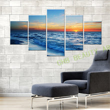 Load image into Gallery viewer, 5 Panel Oil Painting Large Modern Prints Beach Seascape Sea Wave Sunset Painting Wall Pictures For Living Room

