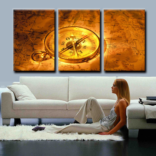 3 Panel Modern Canvas Art Golden World Map With Compass Oil Painting HD Printed on Canvas Wall Pictures For Living Room Unframed