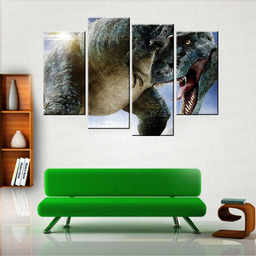 4 Panels Printed posters modern big Dinosaur picture wall painting for Living room home decoration Canvas art Unframed