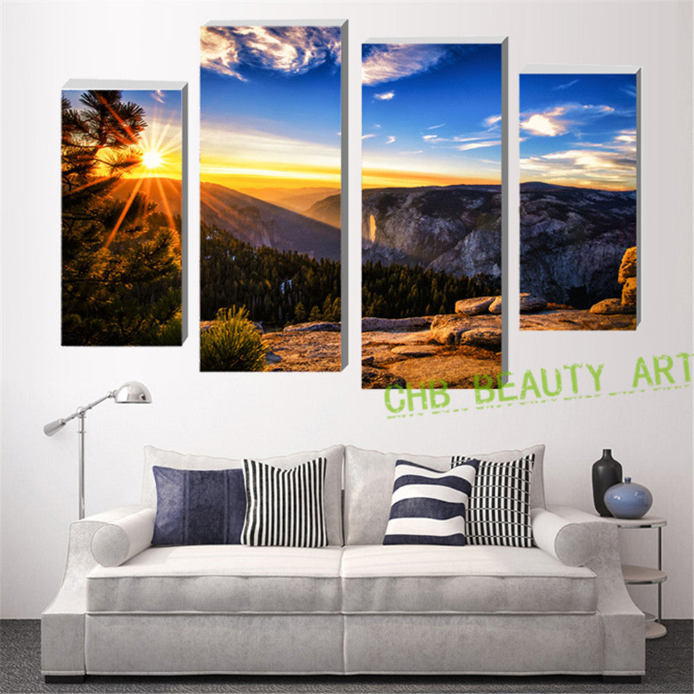 4 piece canvas painting (No Frame) sea sunshine mountain wall pictures for living room canvas prints decorative picture