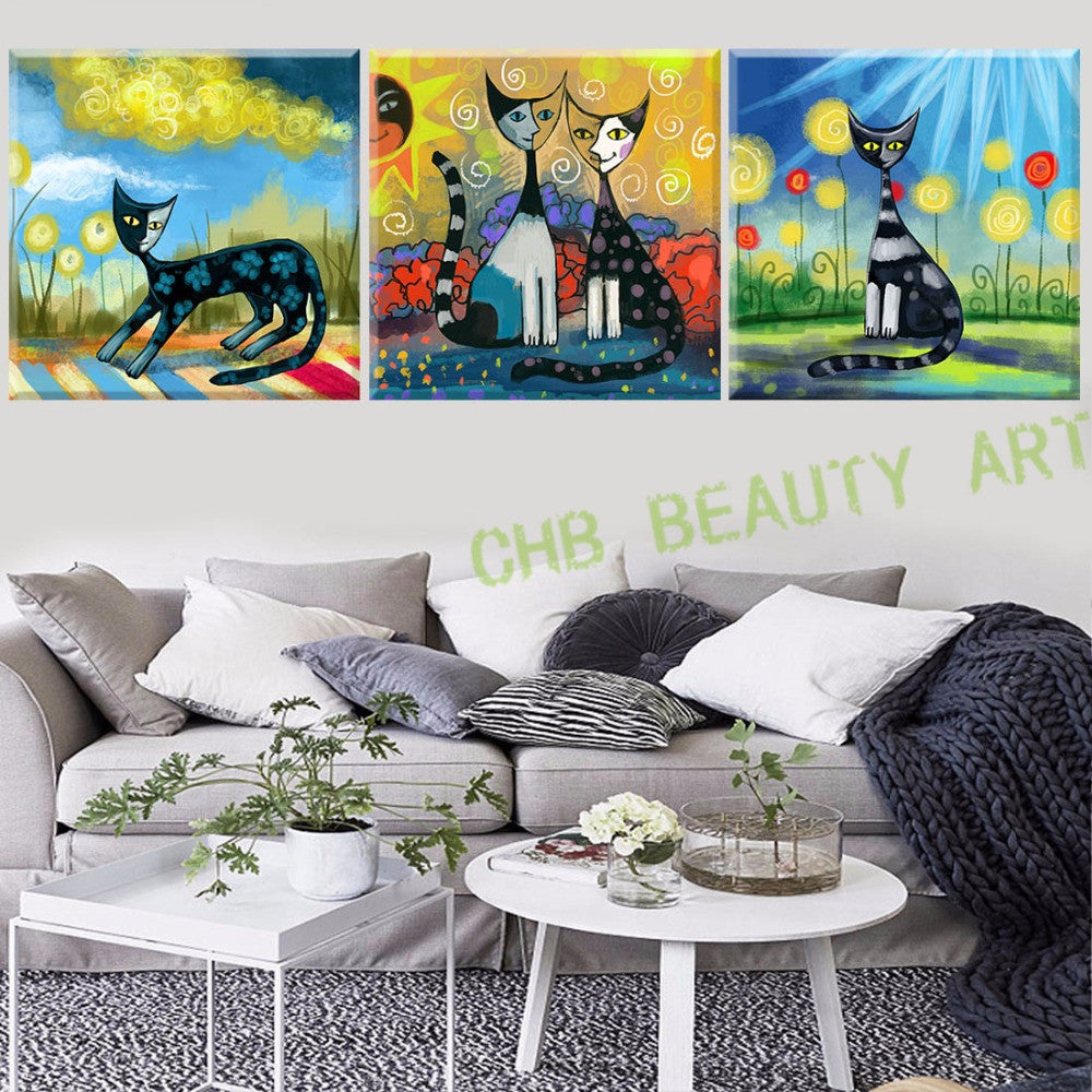 3 Panel Modern Abstract Canvas Art Printed Painting On Canvas Animal Cat Wall Pictures For Living Room  No Frame