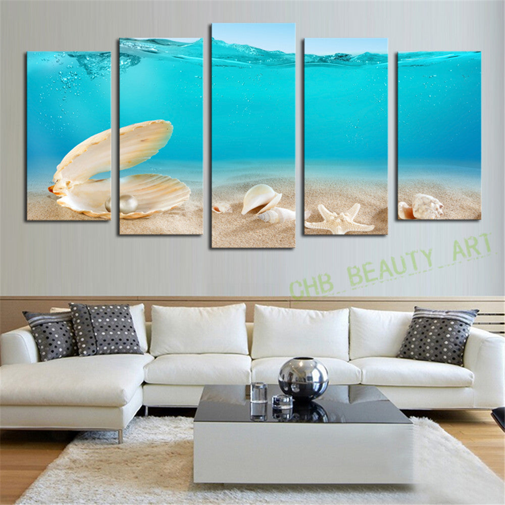 5 Panels Pearl Shells Pure Sea Picture Canvas Print Painting Wall Art Canvas painting For Home Decor Unframed Unframed