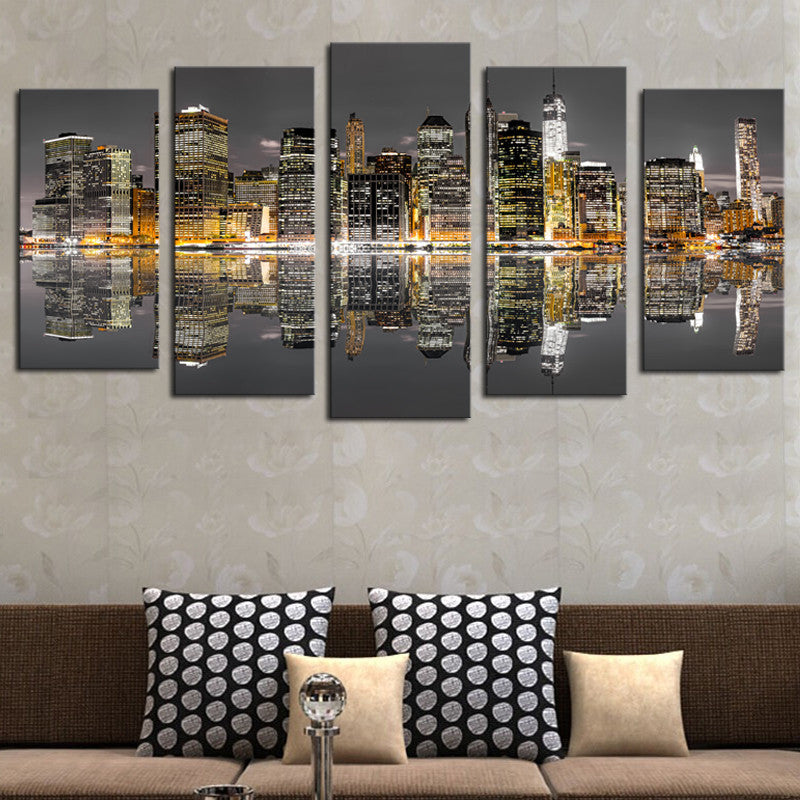 (No Frame) 5 Piece New York City Night Modern Wall Decor Canvas Art Print Painting On Canvas Wall Pictures For Living Room