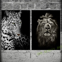 Load image into Gallery viewer, 2 Panels Black And White Lions and Leopard Canvas Painting Wall Art Wall Pictures For Living Room Print Animal Unframed
