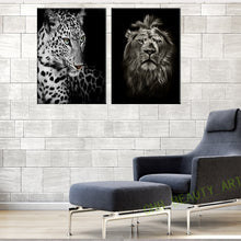 Load image into Gallery viewer, 2 Panels Black And White Lions and Leopard Canvas Painting Wall Art Wall Pictures For Living Room Print Animal Unframed
