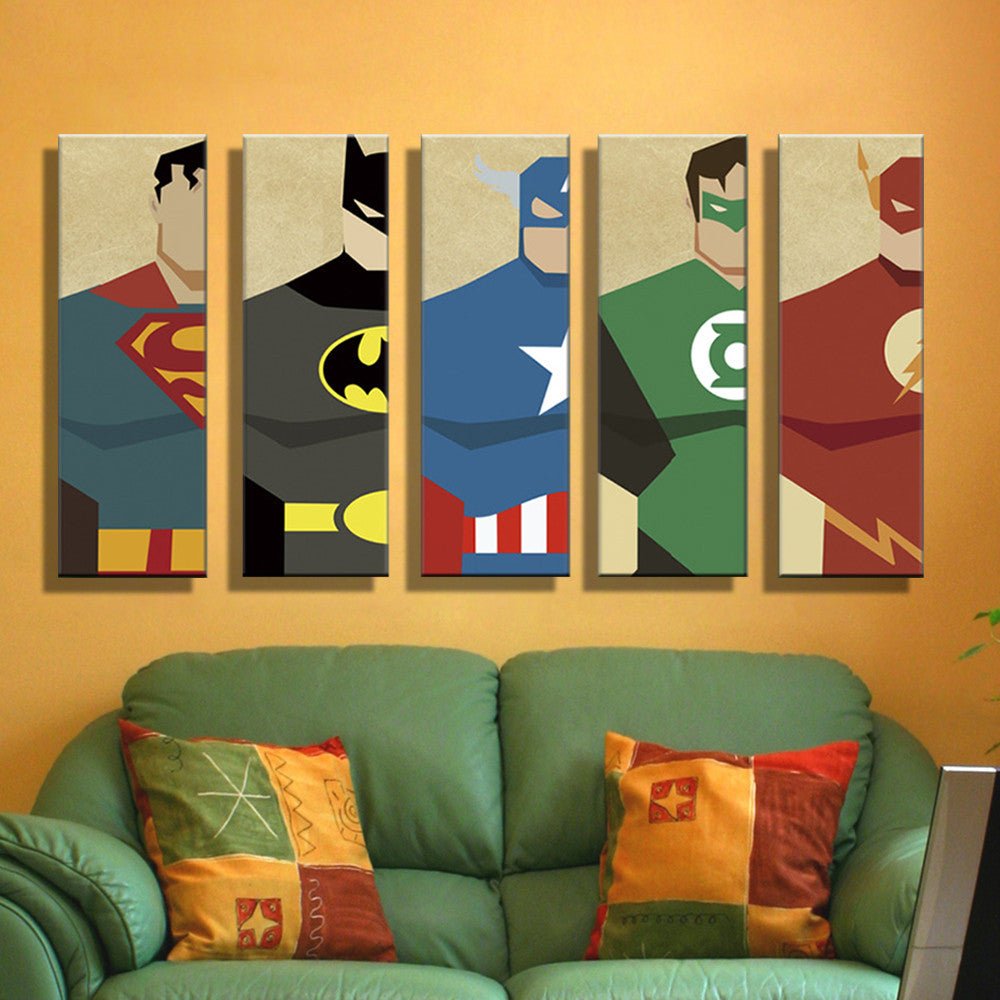 5 Panels Print Painting Canvas Super Hero Superman Batman Cartoon Home Decor Modern Wall Pictures For Living Room Unframed