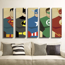 Load image into Gallery viewer, 5 Panels Print Painting Canvas Super Hero Superman Batman Cartoon Home Decor Modern Wall Pictures For Living Room Unframed
