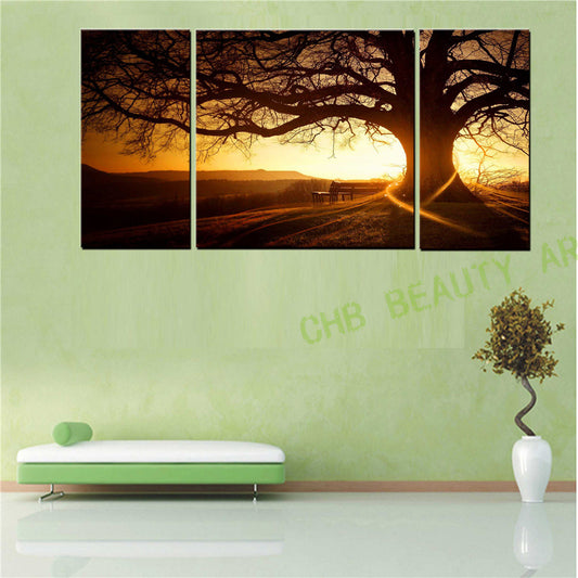3 Panel Modern Printed Canvas Painting Sunshine Magic Tree  Canvas Art Home Decor Wall Pictures For Living Room