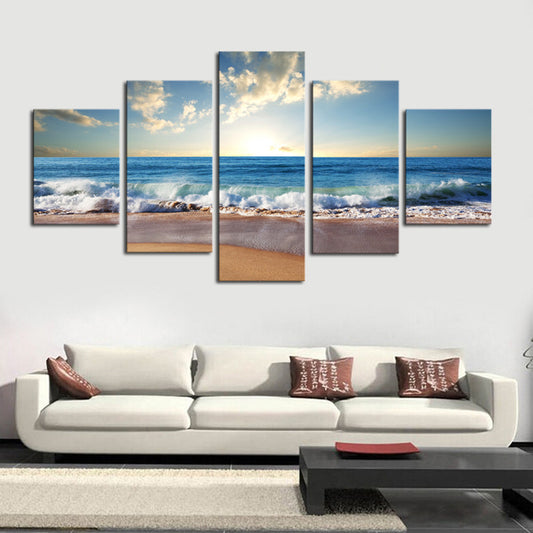 (No Frame) 5 Piece The Sea Beach Modern Wall Decor Canvas Art Print Painting On Canvas Artworks Wall Pictures For Living Room