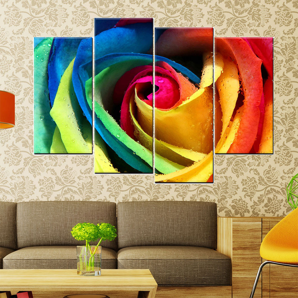 4 piece modern abstract canvas painting wall art colorful rose flower picture HD printed on canvas decroative pictures