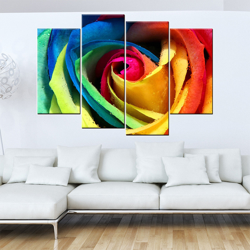 4 piece modern abstract canvas painting wall art colorful rose flower picture HD printed on canvas decroative pictures