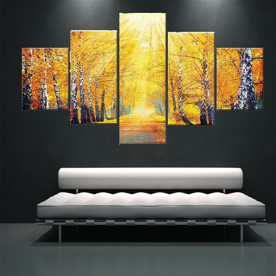5 Piece Modern Abstract Wall Art Sunshine Autumn Maple Tree HD Canvas Painting Home Decoration Wall Pictures For Living Room