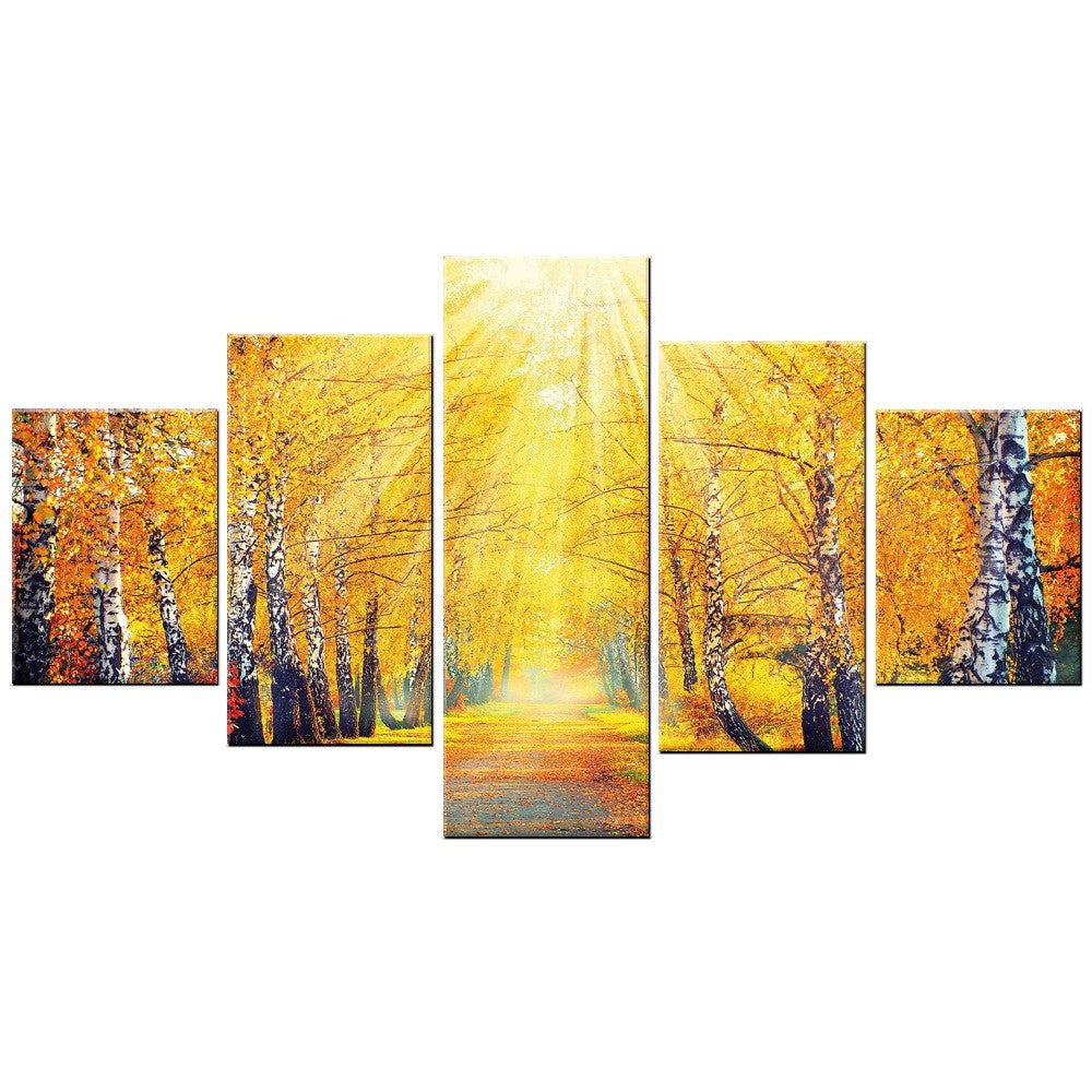 5 Piece Modern Abstract Wall Art Sunshine Autumn Maple Tree HD Canvas Painting Home Decoration Wall Pictures For Living Room