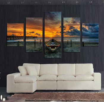 5 Piece Hot Sell Seaview With boat Modern Wall Art Home Decor Canvas picture Art HD Print Painting Wall Pictures For Living Room