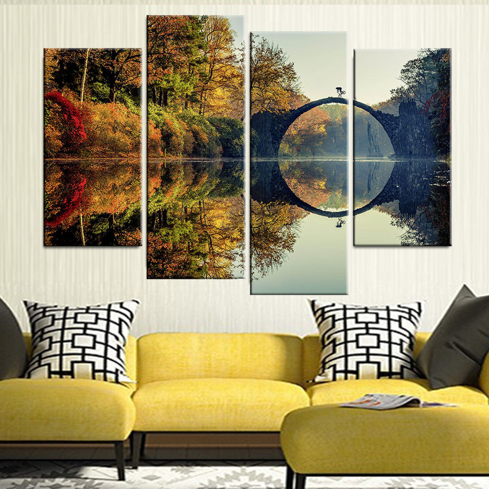 4 Pcs Canvas Art Beautiful landscape Prints Deer Around The River Wall Pictures For Living Home Canvas Painting Unframed