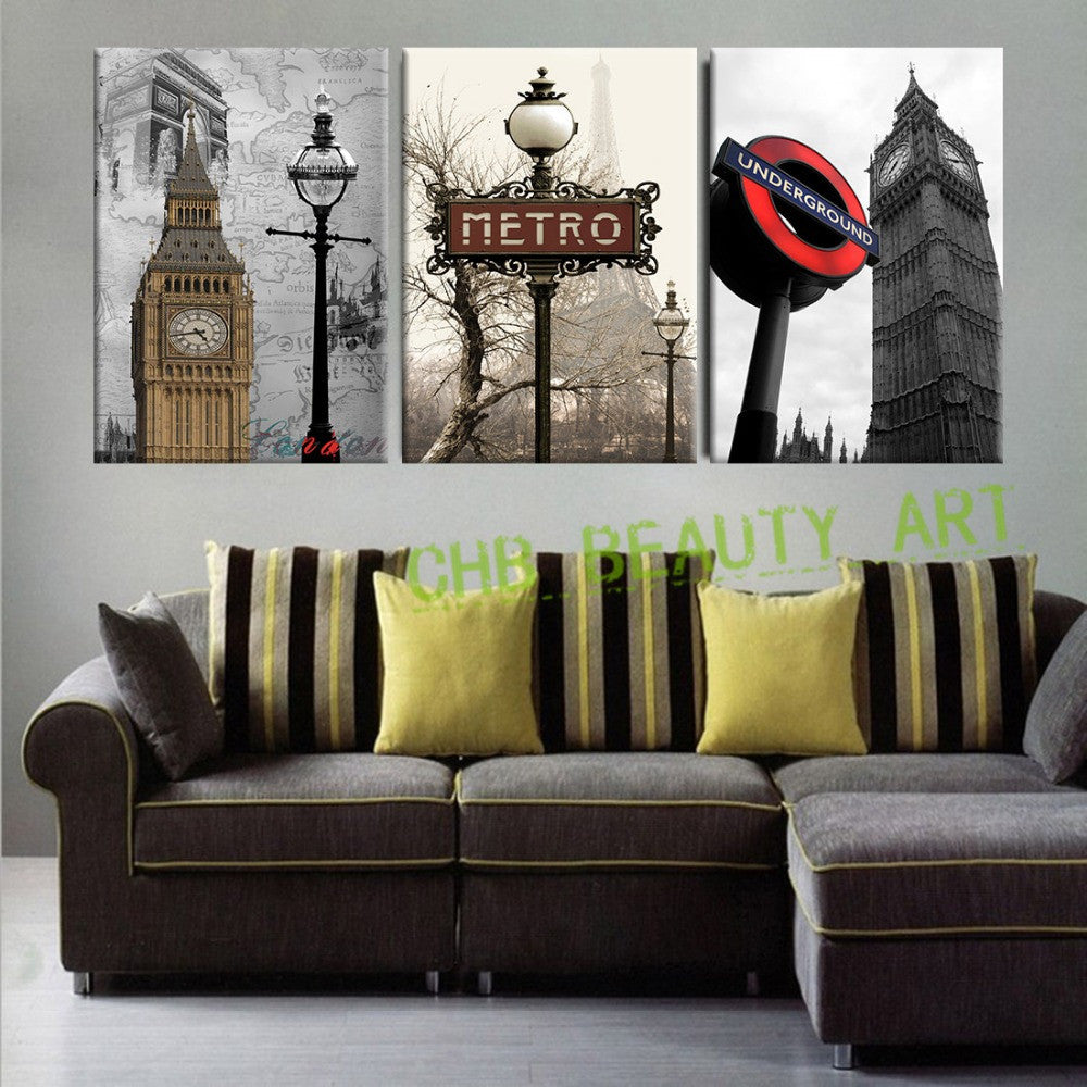 3 Panel Wall Art Paintings Famous European Building  Landscape Wall Pictures For Living Room Modern Home Decor Unframed