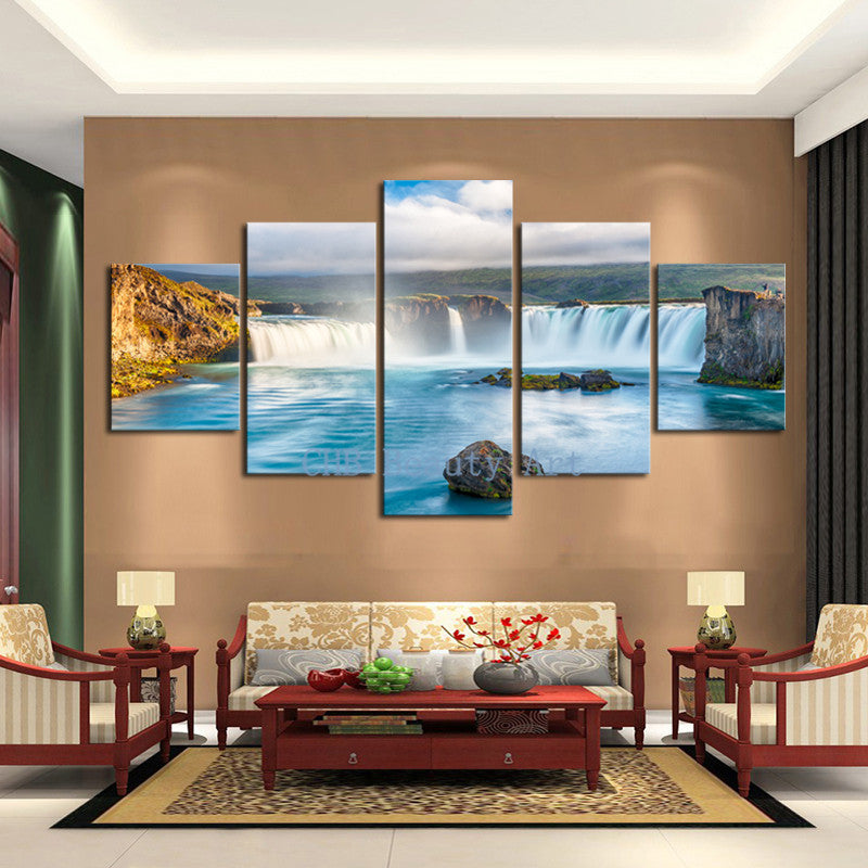 5 PCS Amazing Waterfall Painting On Canvas Home Decor Art Picture Wall Pictures For Living Room Canvas Prints