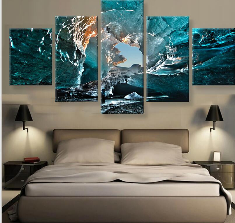 5 Panels Canvas Painting Wall Art Ice Cave Landscape Wall Pictures For Living Room Decorative Pictures Printed  Unframed