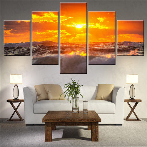 5 Panel Large Wall Art Sea Sunshine Canvas Painting Print On Canvas Wall Pictures For Living Room Decorative Picture Unframed