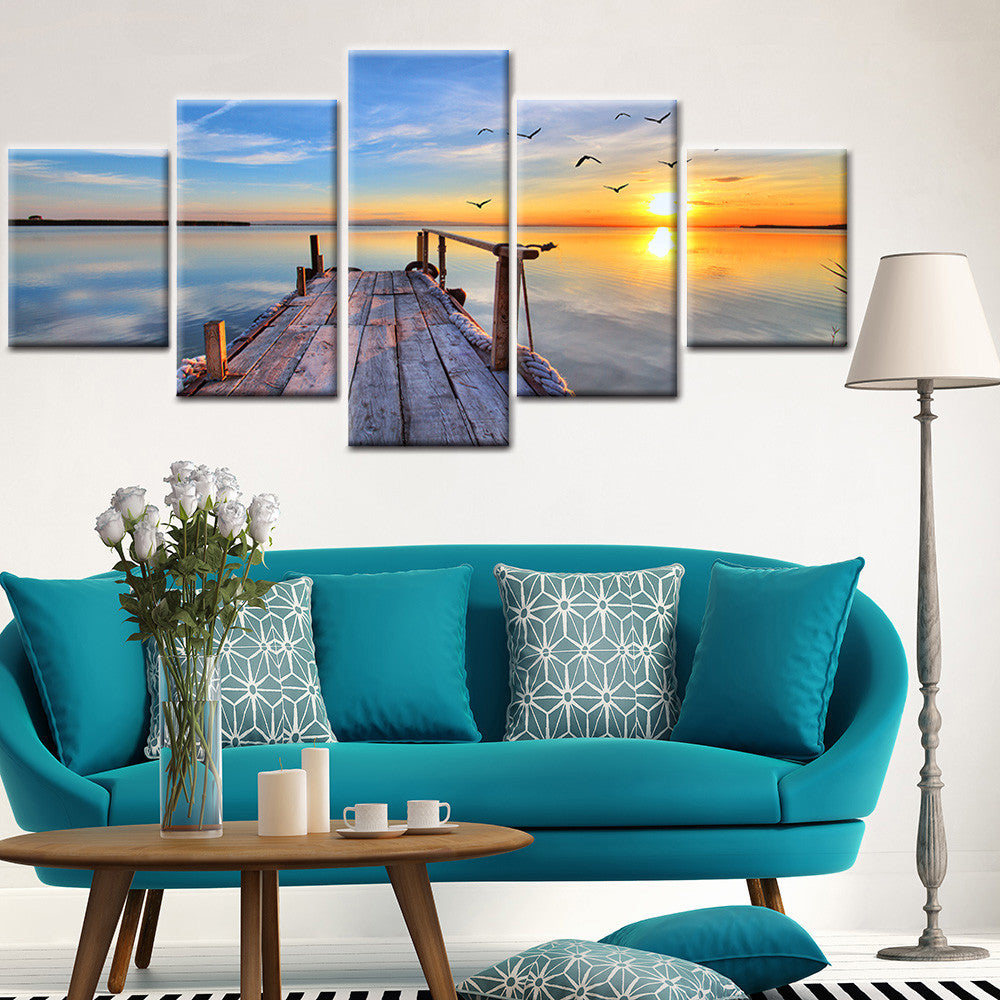 5 Panel Wall Art Seascape Canvas Painting Sunset Wall Pictures For Living Room Canvas Prints Decorative Picture Art Unframed