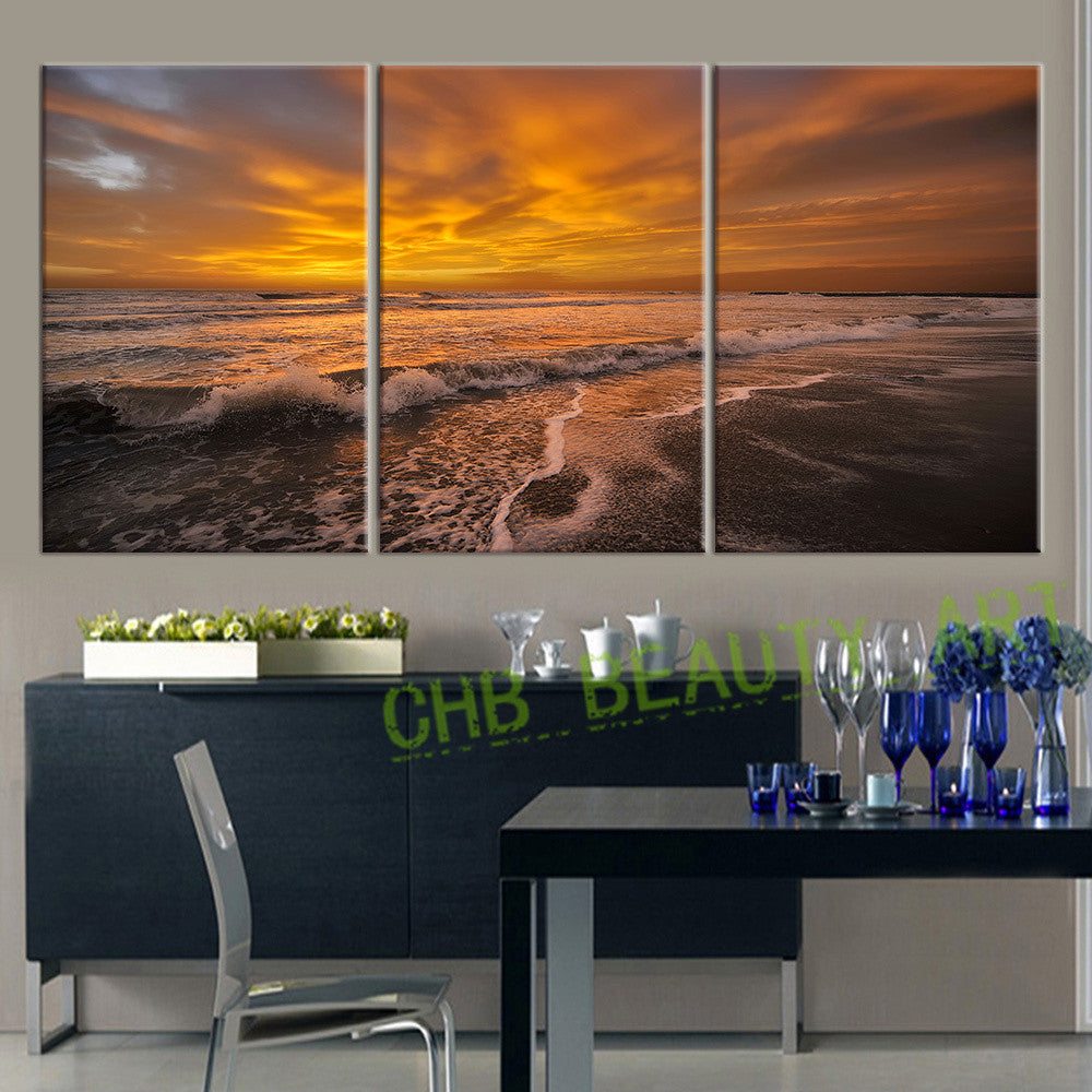 3 Piece Canvas Wall Art Sea Wave Painting  Wall Pictures For Living Room Home Decoration Canvas Print Unframed