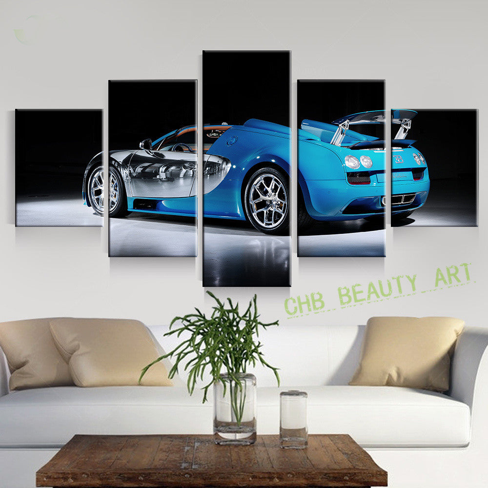 5 Panel Blue Sport Car Wall Art Picture Home Decoration Living Room Canvas Painting Wall Picture Print On Canvas Unframed