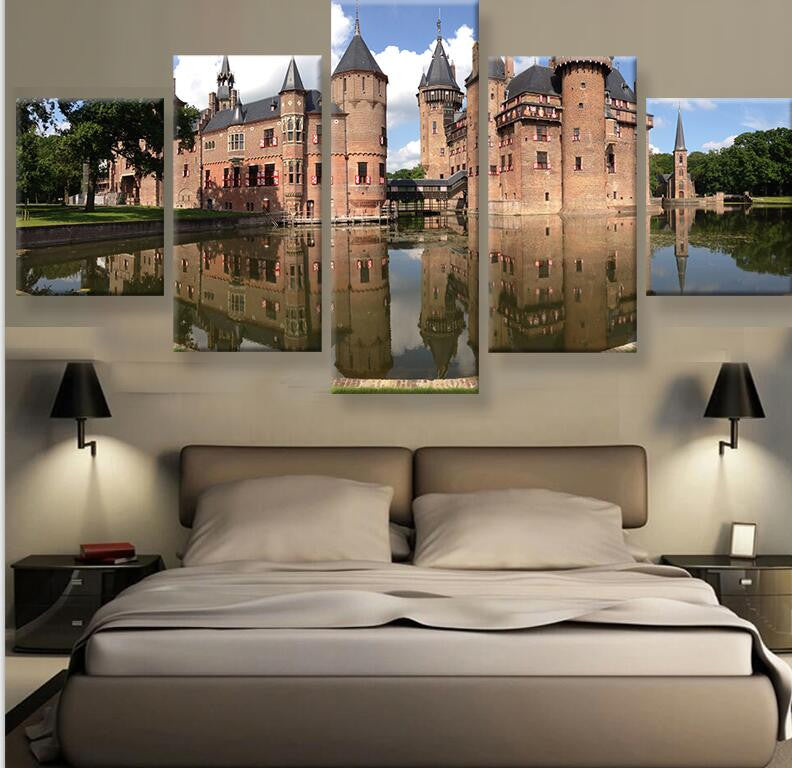 5 Panels Canvas Painting Wall Art Castle View Wall Pictures For Living Room Decorative Pictures Printed  Unframed