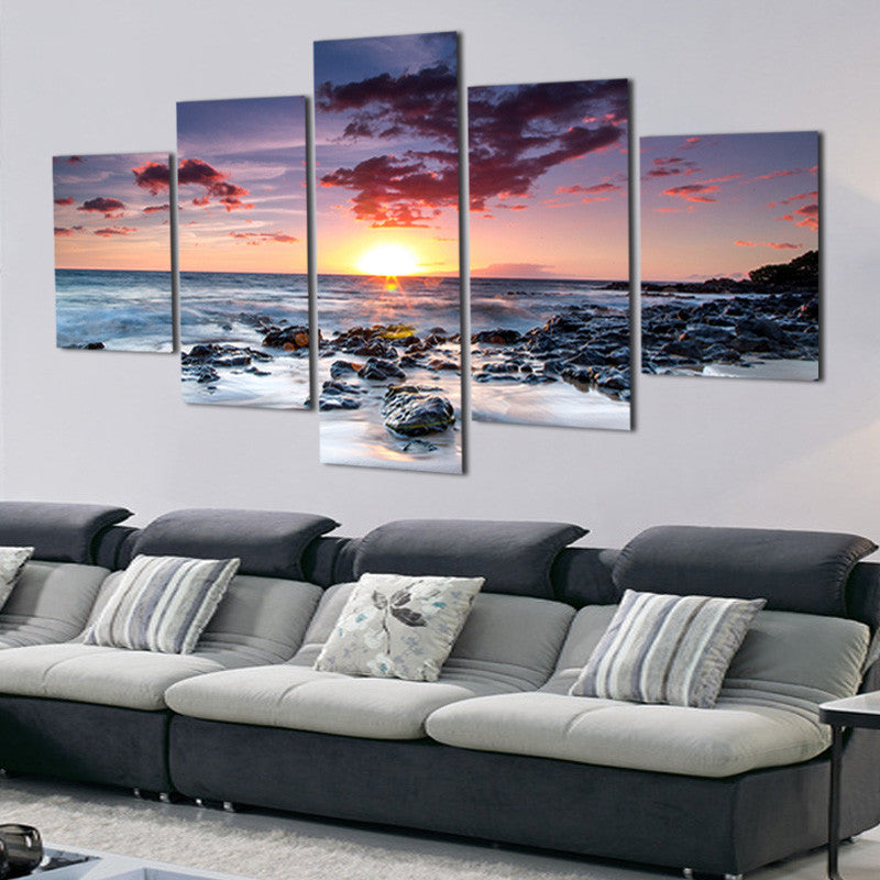 5 Panel Modern Printed Sea Wave Landscape Painting Picture Canvas Art Seascape Painting For Living Room No Frame