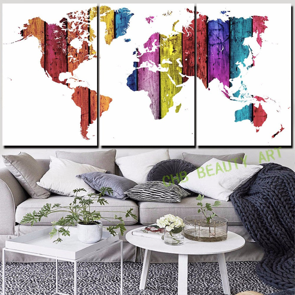 3 Piece Canvas Wall Art Watercolor World Printed Painting On Canvas Wall Pictures For Living Room Decorative Pictures Unframed