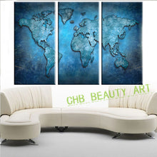 Load image into Gallery viewer, 3 Panels Blue World Map Wall Art Canvas Prints Canvas Painting Decoative Picture Wall Art Wall Pictures For Living Room Unframed
