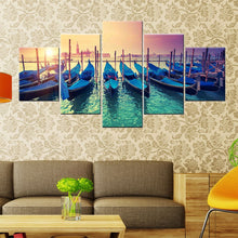 Load image into Gallery viewer, 5 Panel Modern Art Canvas Painting Sunset Venice Gondolas Wall Pictures For Living Room&amp;bedroom HD Print Home Decor
