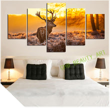 Load image into Gallery viewer, 5 Panels Modern Art Canvas Painting Sunset Elk Animal Abstract Landscape Painting Prints Wall Pictures For Living Room Unframed
