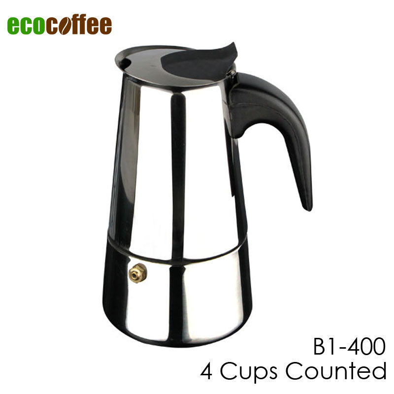 Free Shipping Italian Espresso Coffee Moka Pot Stainless Steel  Rercolator 4 Cups