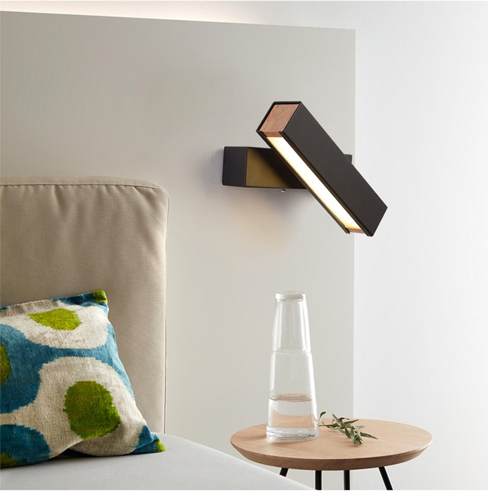 Nordic Bedroom Bedside Wall Lamp Solid Wood Aisle baby feeding Creative Rotating Light Reading LED energy-saving lamp decoration