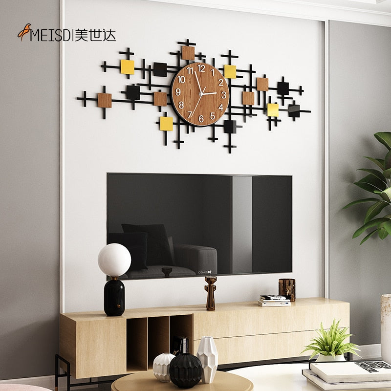 100CM Punch-free DIY Wooden Grain Silent Acrylic Large Decorative Watch Wall Clock Modern Design Living Room Decoration Stickers