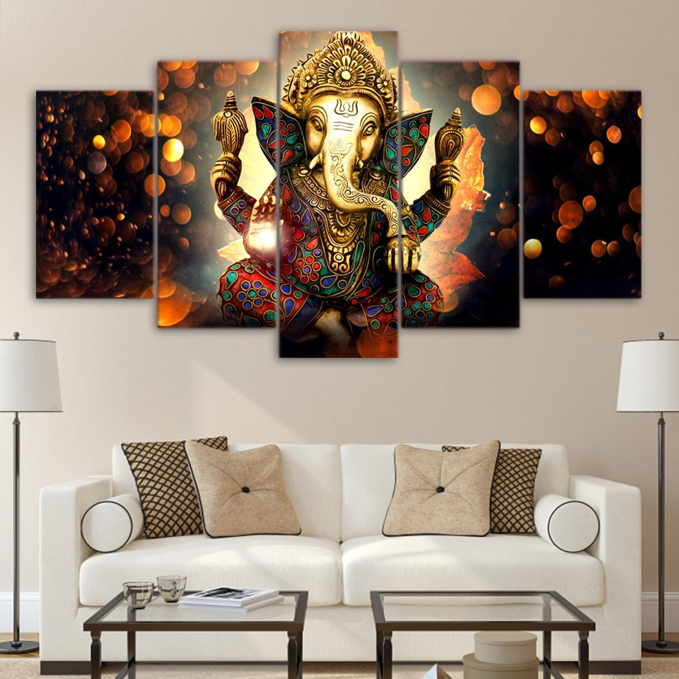 HD Printed 5 Piece Canvas Art Hindu God Ganesha Elephant Painting hindu-god-canvas dropshipping canvas art UP-1931B