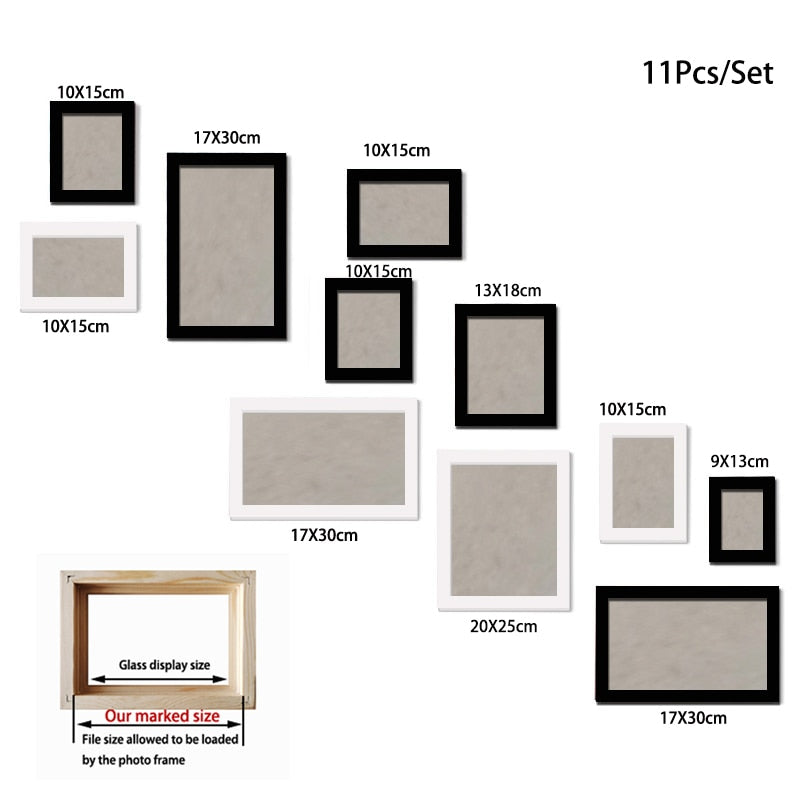 11Pcs/Set Wood Picture Frames For Corridor Stairs, Wall Photo Frames Decor Classic Wooden Frame For Home Decoration