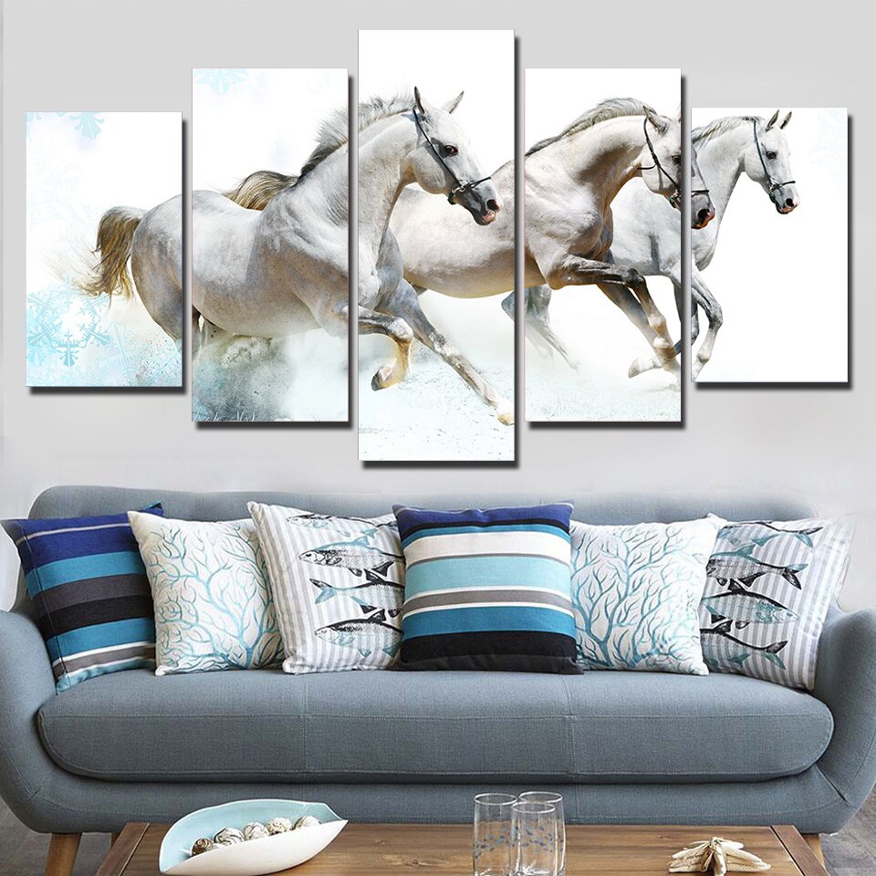 5 Piece Canvas Art Running Horses Pictures