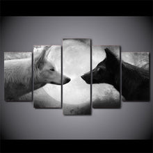 Load image into Gallery viewer, 5 Piece Moon Black And White Wolves Canvas art
