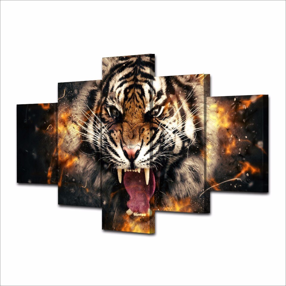 5 Panel tiger Painting Canvas Prints