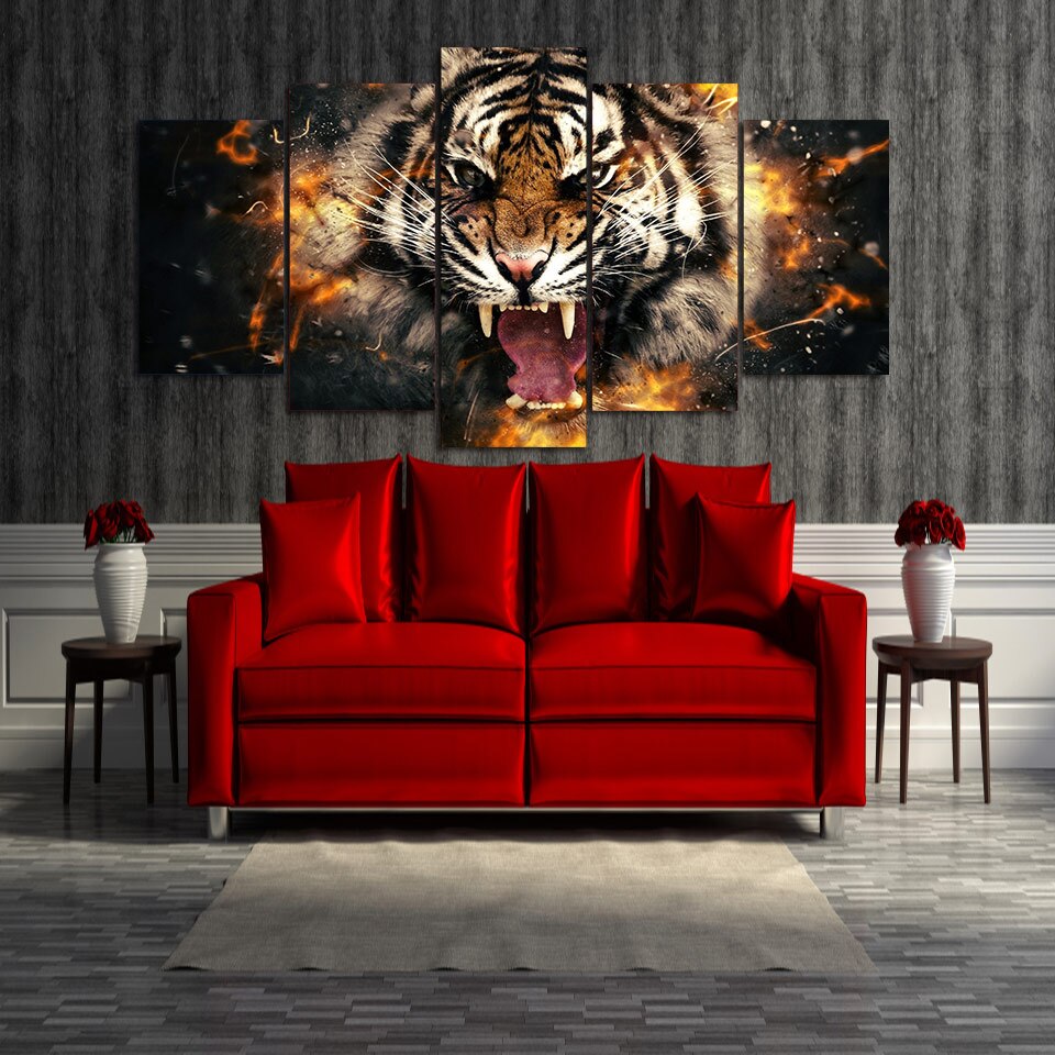 5 Panel tiger Painting Canvas Prints
