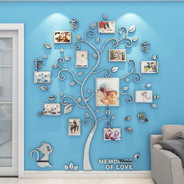 3D Acrylic Sticker Tree  Mirror Wall Decals DIY Photo Frame Family Photo for Living Room Art Home Decor