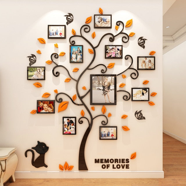 3D Acrylic Sticker Tree  Mirror Wall Decals DIY Photo Frame Family Photo for Living Room Art Home Decor