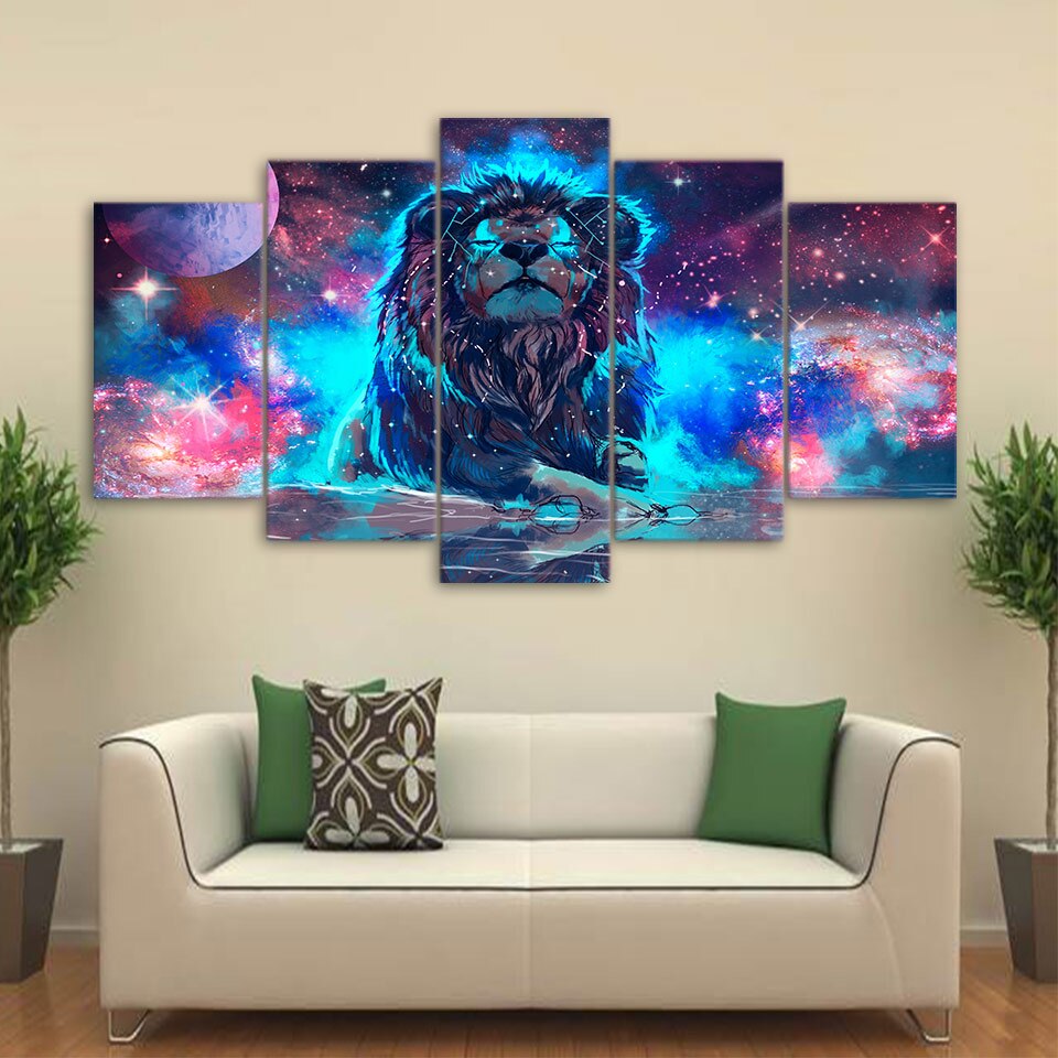 5 piece canvas art leo Nebula Lion Painting
