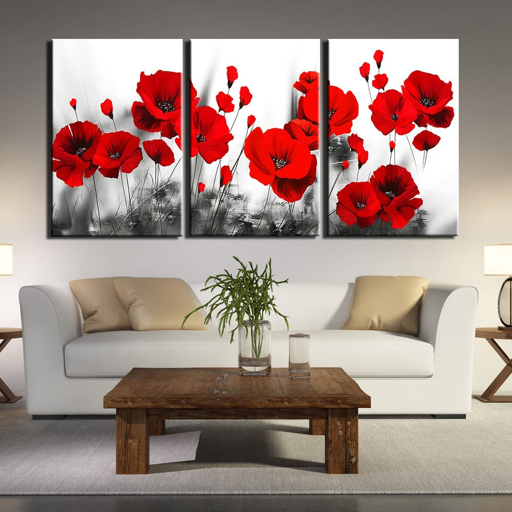 Canvas painting poppy flower Picture Print for Living Room Canvas Wall Art 3 Pieces Painting Modular Home Decor Poster