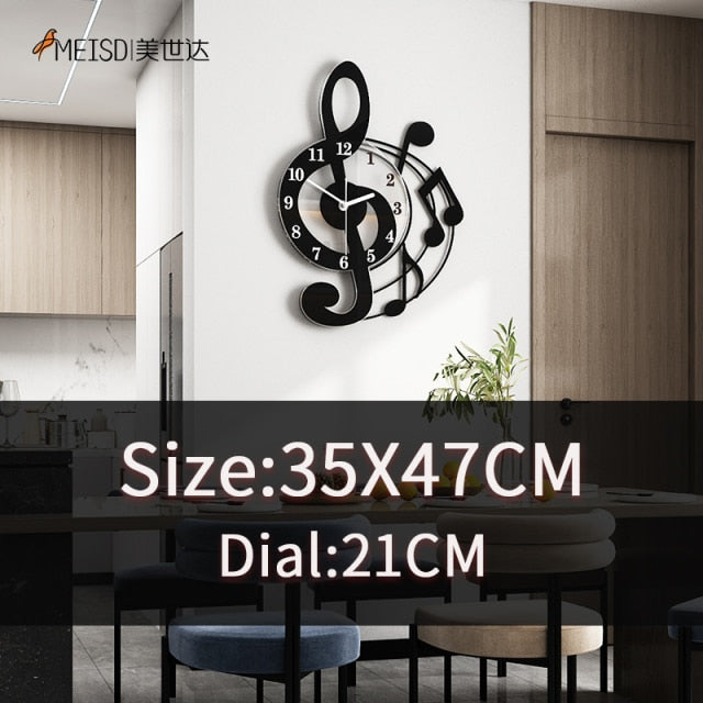 Music Note Large Wall Clock Modern Designed Watches For Home Living Room Bedroom Decor Kitchen Decoration With Stickers Silent