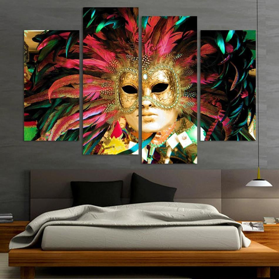 4panel/set Color Mask Face Poste of dancer Home Decor abstract canvas painting for living room giveaways wall sticker wholesale