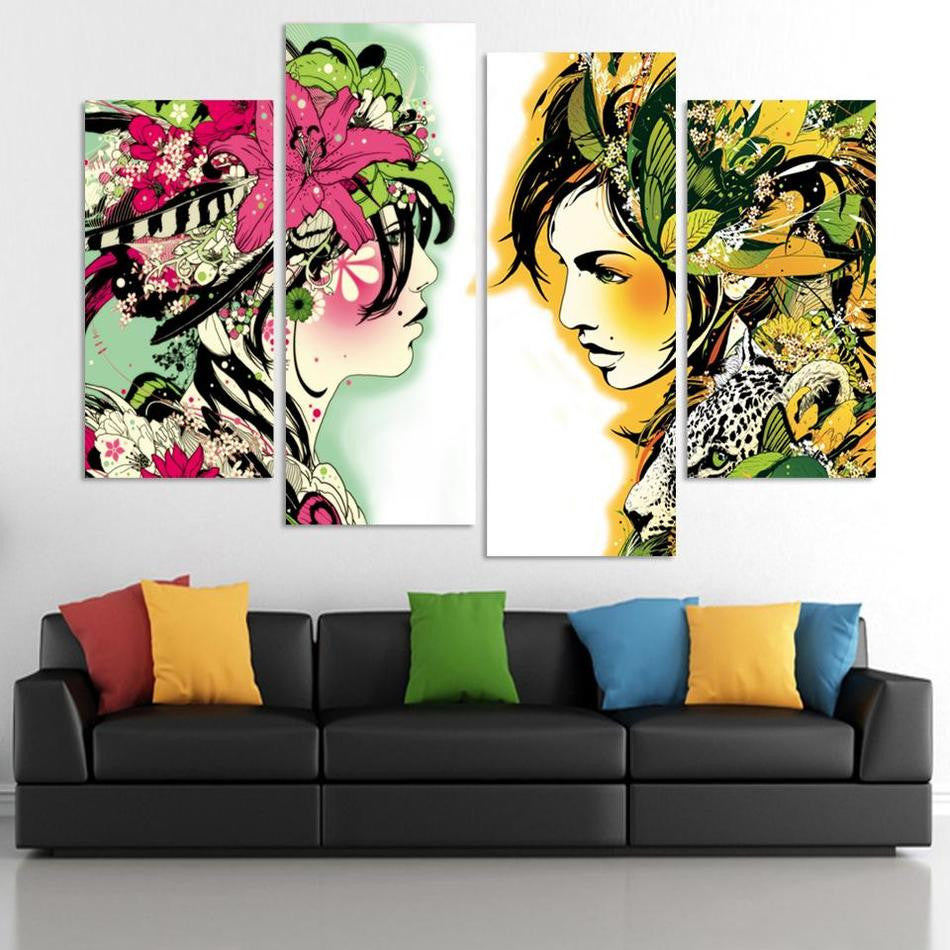 4pcs/set Canvas Modernism Abstract Girls color Art Painting for Living Room Bedroom Decor Paintings For Living Room Wall