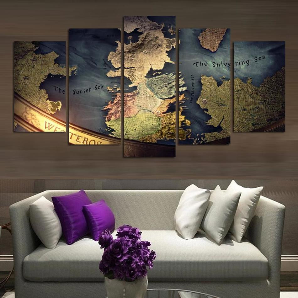 NO FRAME CANVAS ONLY 5 pieces WORLD MAP TRADITONAL modern wall painting home decor wallpaper on canvas prints